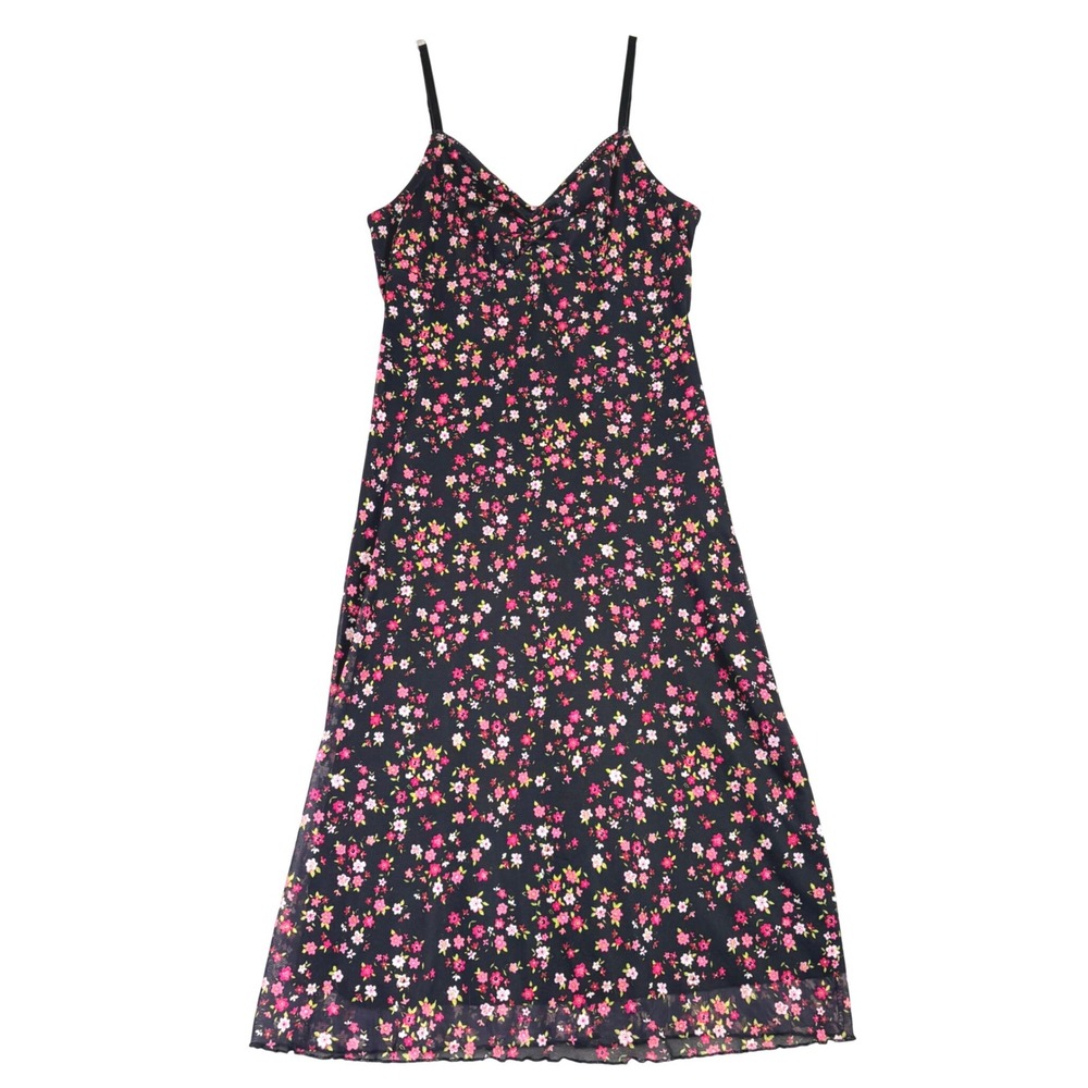 California Concepts M Black Floral Mesh Midi Babydoll Dress 90s Coquette VTG